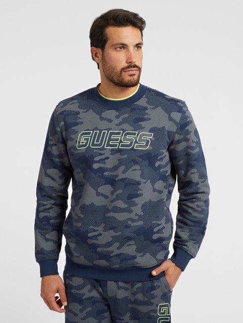 Sweat Gris à Imprimé Camouflage Multicolore Guess