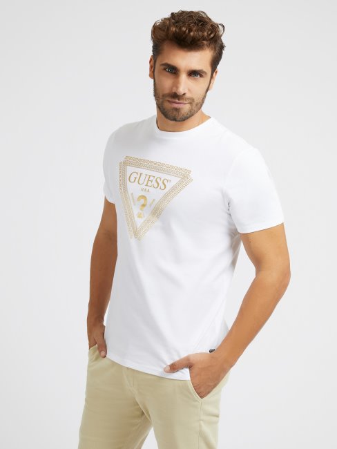Tee Shirt Logo Triangle Métallisé Guess Blanc