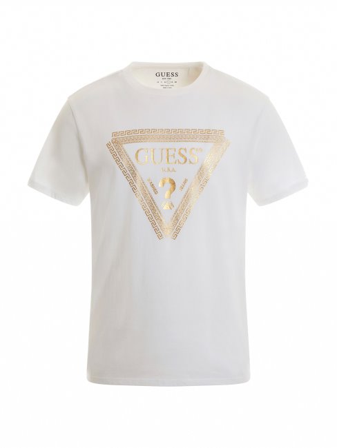 Tee Shirt Logo Triangle Métallisé Guess Blanc