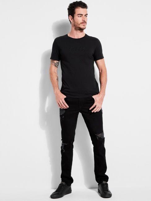 Tee Shirt Guess Noir Logo Ton Sur Ton