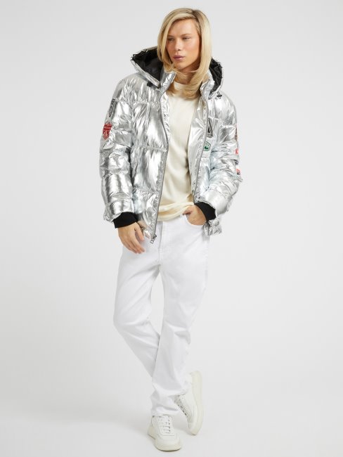 Guess Doudoune Effet Métal Argent