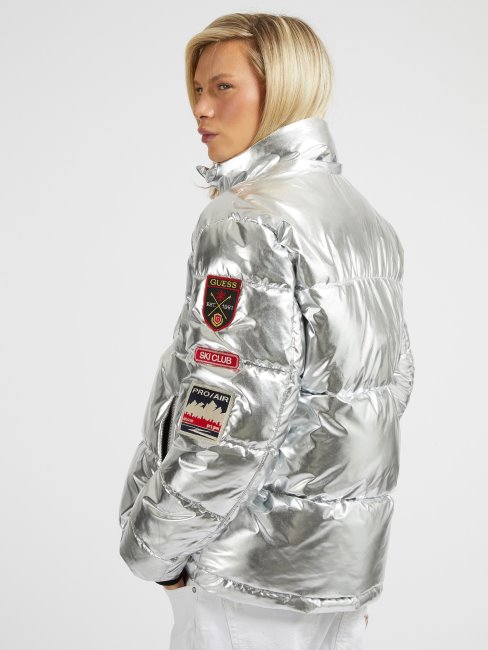 Guess Doudoune Effet Métal Argent