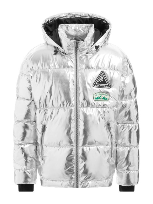 Guess Doudoune Effet Métal Argent