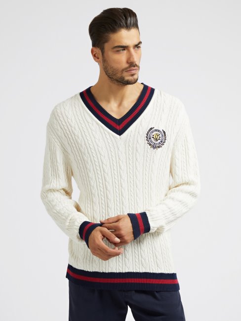 Pull Torsadé Patch Devant Guess Blanc
