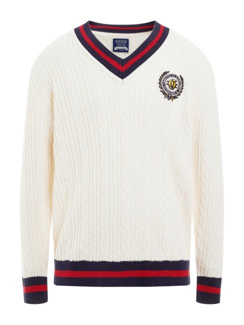 Pull Torsadé Patch Devant Guess Blanc