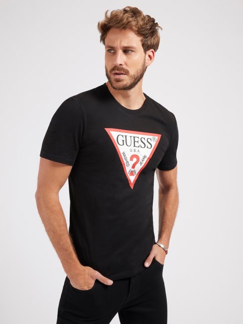 Tee Shirt Triangle Logo Guess Noir