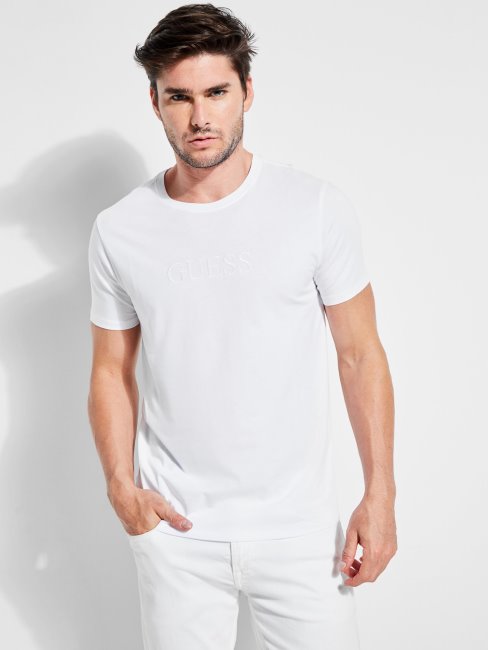 Tee Shirt Logo Ton Sur Ton Guess Blanc