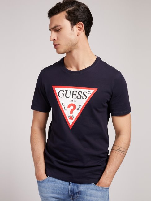 T-shirt Bleu à Logo Triangle Guess
