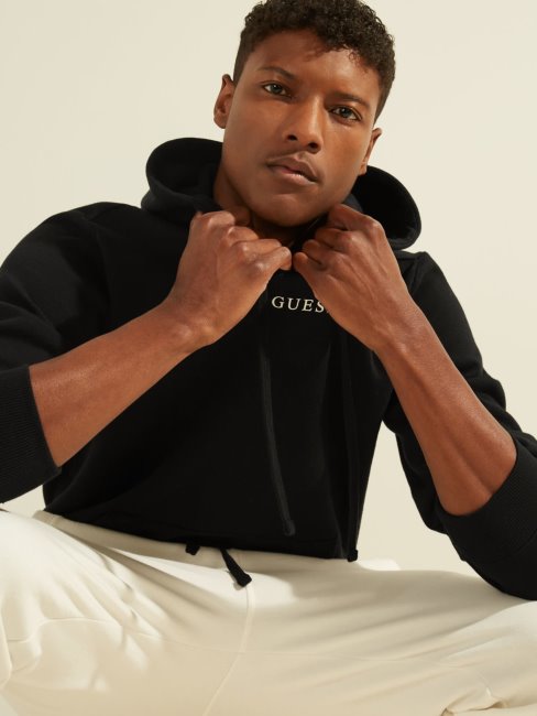 Sweat Noir à Capuche Logo Guess