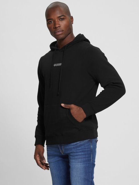 Sweat Noir à Capuche Logo Guess