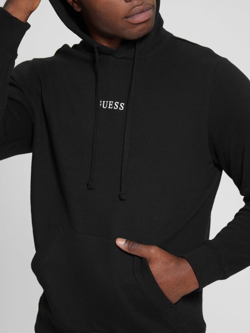 Sweat Noir à Capuche Logo Guess