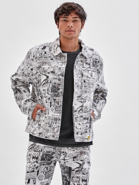 Guess Batman Comic Print Veste En Jean Blanc Multi