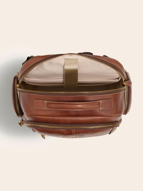 Sac à Dos En Cuir Véritable Lario Marron Guess