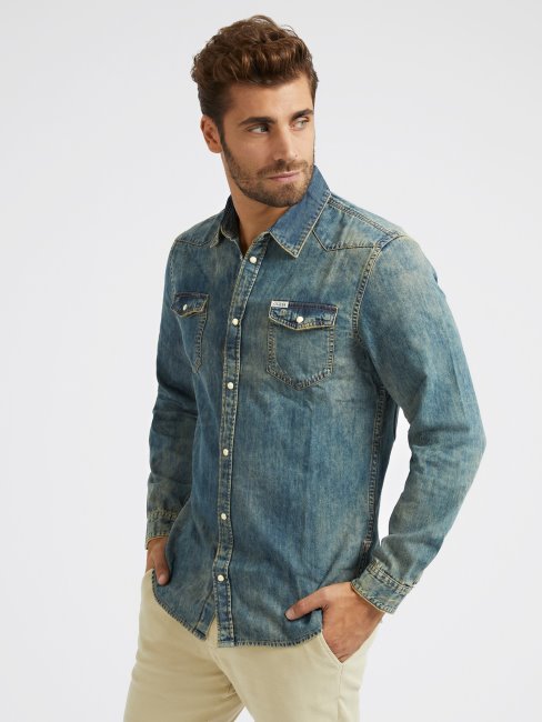 Chemise En Jean Slim Fit Guess Bleu