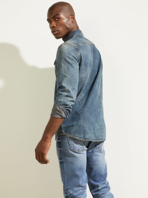 Chemise En Jean Slim Fit Guess Bleu