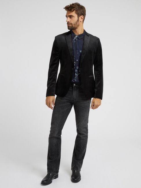 Blazer En Velours Coupe Regular Noir Guess