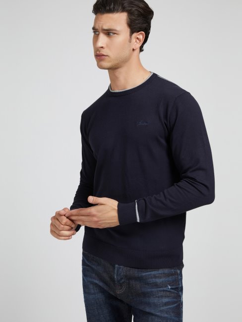 Pull Col Rond En Coton Stretch Guess Bleu