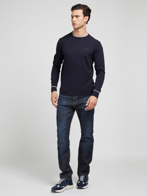 Pull Col Rond En Coton Stretch Guess Bleu