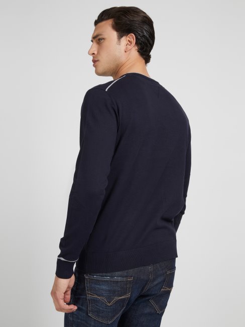 Pull Col Rond En Coton Stretch Guess Bleu