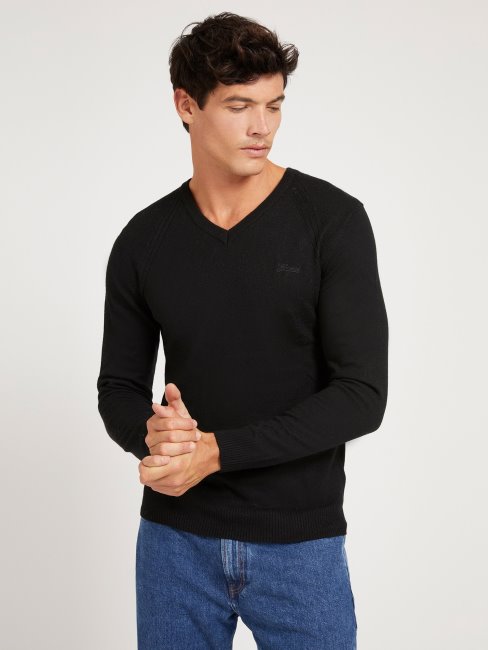 Pull Guess Noir Col V En Viscose Mélangée