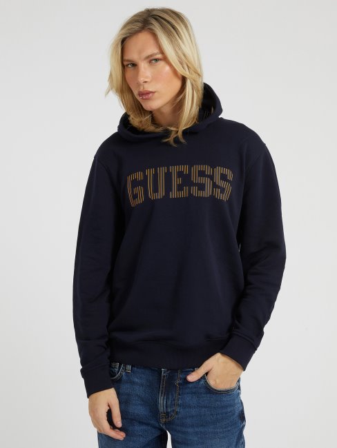 Sweat à Capuche Avec Logo Devant Guess Bleu
