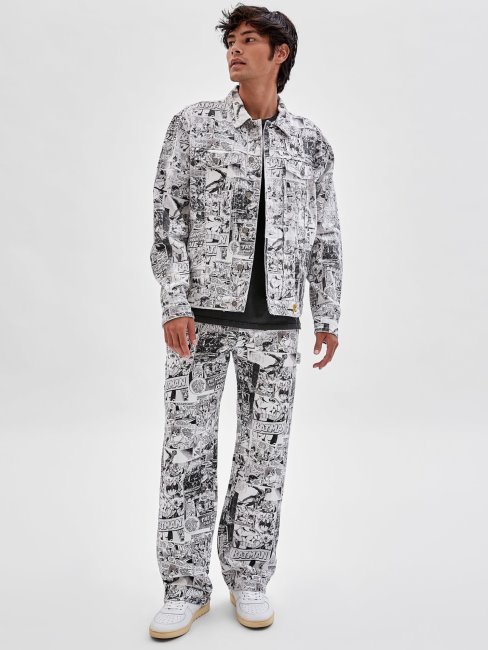 Guess Batman Bande Dessinée Imprimé Denim Pantalon Blanc Multi
