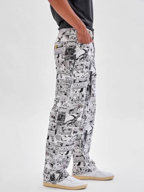 Guess Batman Bande Dessinée Imprimé Denim Pantalon Blanc Multi