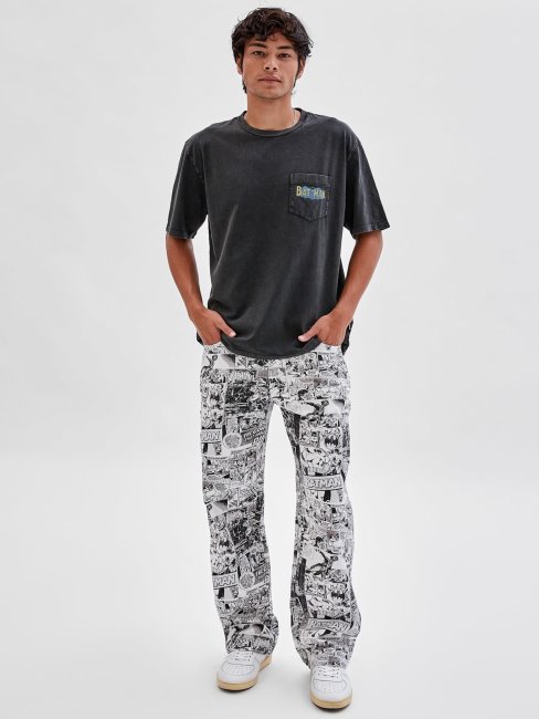 Guess Batman Bande Dessinée Imprimé Denim Pantalon Blanc Multi