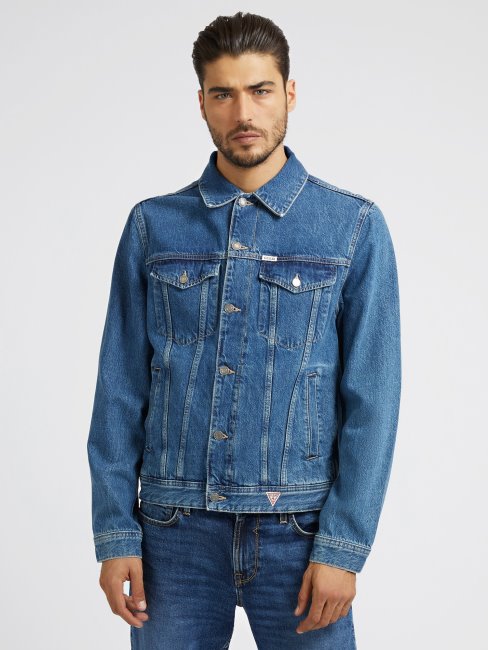 Guess Veste En Jean Patch Dos Bleu