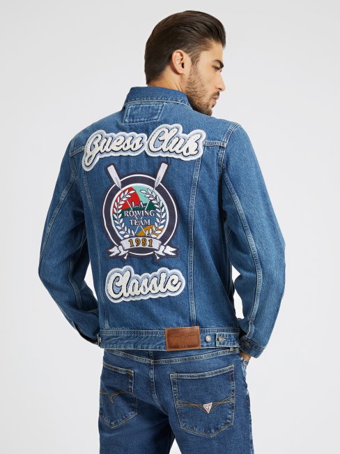 Guess Veste En Jean Patch Dos Bleu