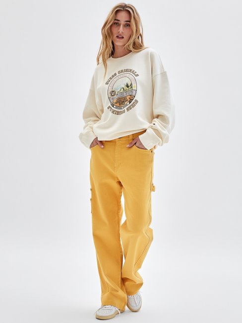 Sweat Beige Imprimé Sur Le Devant Guess