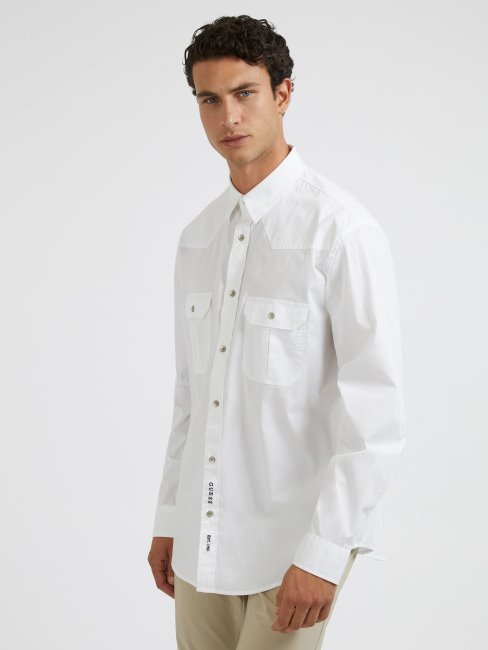 Chemise Regular Fit En Coton Blanc Guess