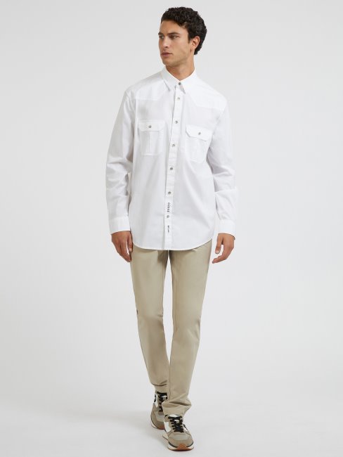 Chemise Regular Fit En Coton Blanc Guess