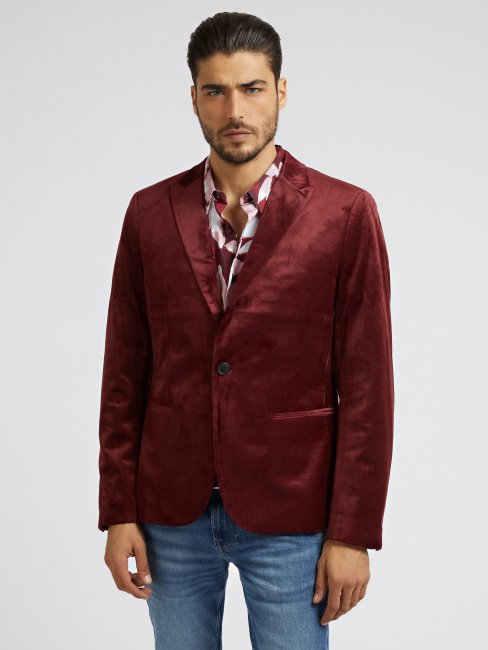 Blazer Regular Fit En Velours Bordeaux Guess