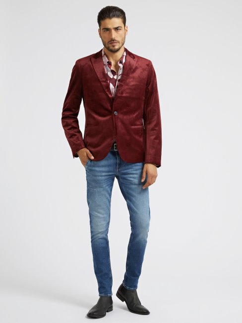 Blazer Regular Fit En Velours Bordeaux Guess