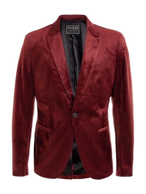 Blazer Regular Fit En Velours Bordeaux Guess