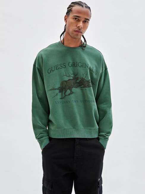 Guess Sweat Imprimé Devant Vert
