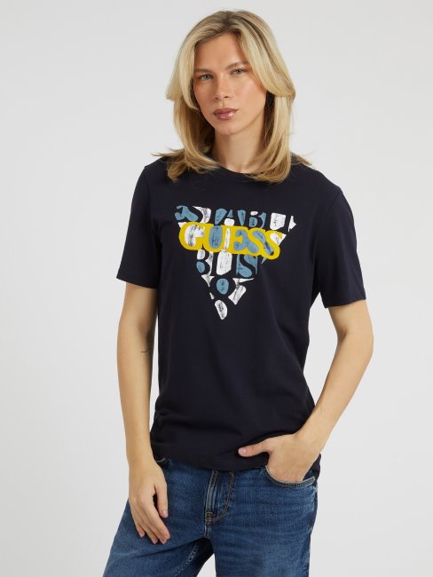 Tee Shirt Logo Triangle Devant Guess Bleu