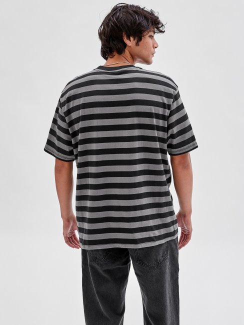 T-shirt Noir à Rayures Multicolores