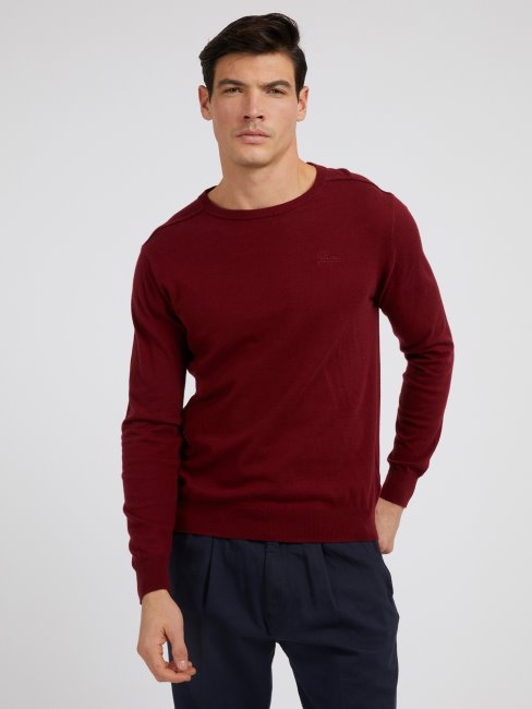 Pull Col Rond En Soie Mélangée Bordeaux Guess