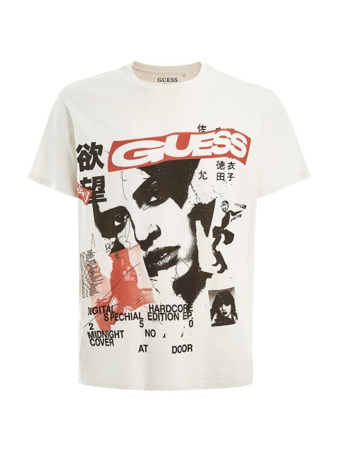 T-shirt Guess Imprimé Devant Blanc