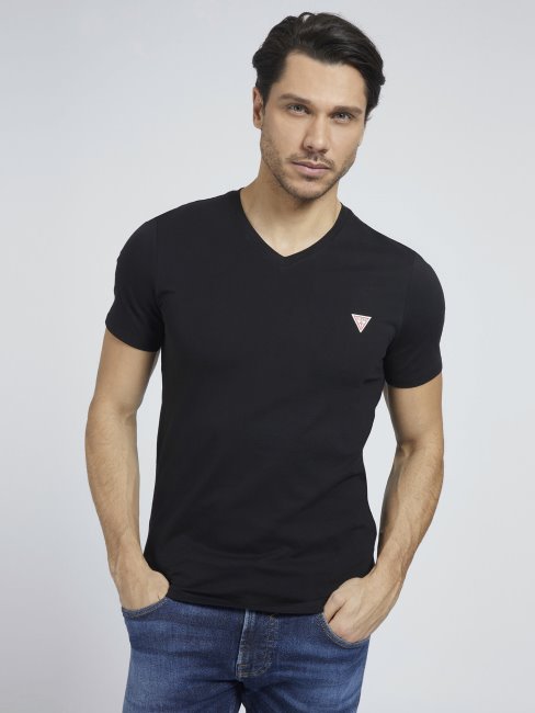 Tee Shirt Col V Logo Guess Noir