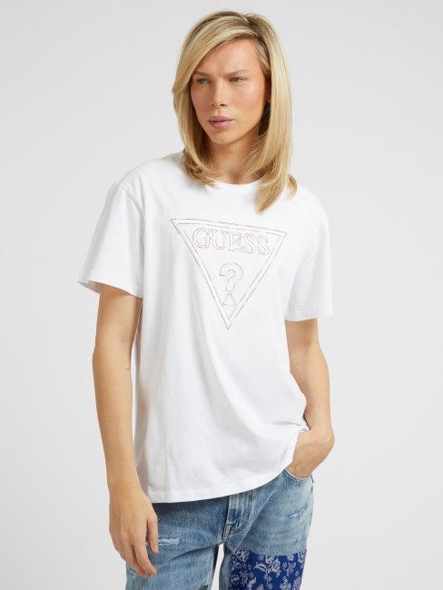T-shirt Guess Logo Triangle Brodé Blanc