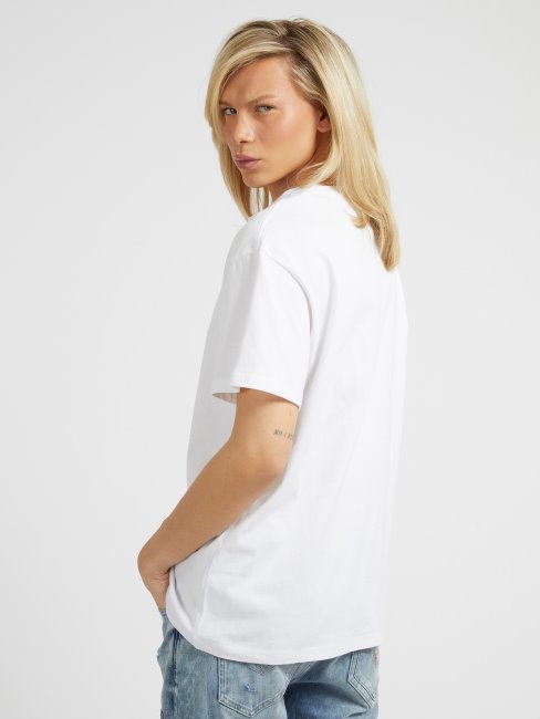 T-shirt Guess Logo Triangle Brodé Blanc