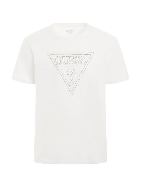 T-shirt Guess Logo Triangle Brodé Blanc