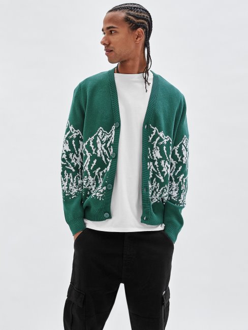 Cardigan Motif Jacquard Montagne Vert Guess