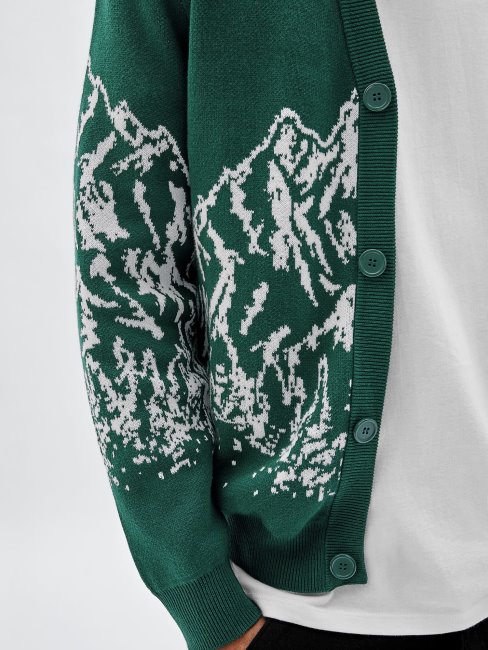 Cardigan Motif Jacquard Montagne Vert Guess