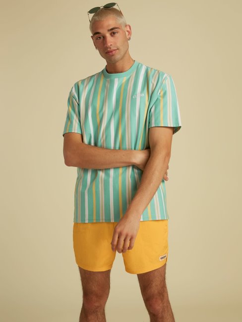 T-shirt à Logo Motif Rayures Guess Vert Multi