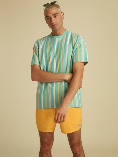 T-shirt à Logo Motif Rayures Guess Vert Multi