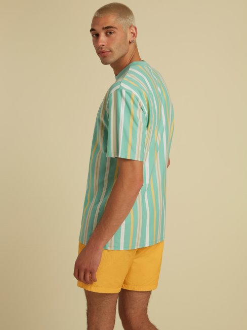 T-shirt à Logo Motif Rayures Guess Vert Multi